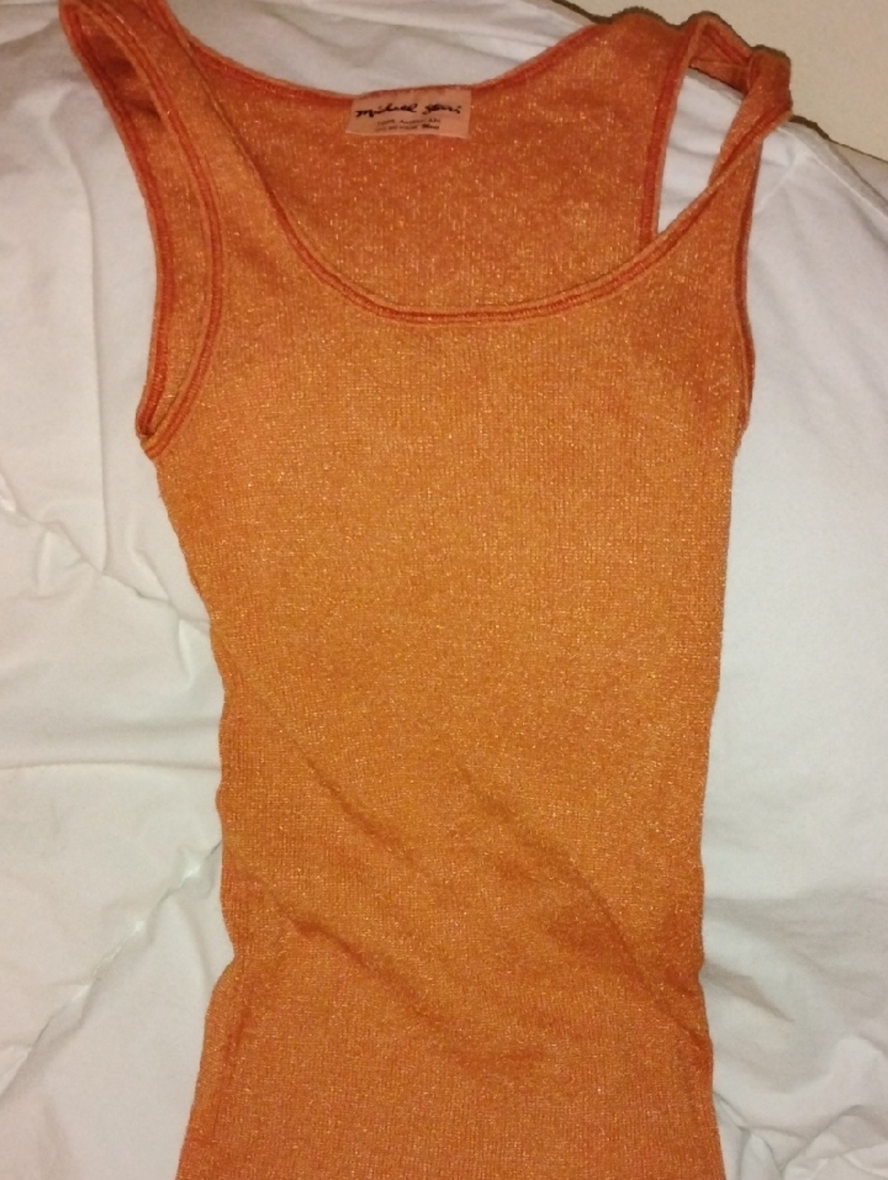 Michael Stars Orange Metallic Ribbed Tank